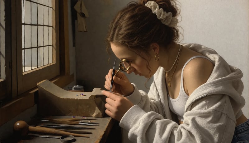 Girl with a Pearl Earring restyled in contemporary Gen-Z clothing
